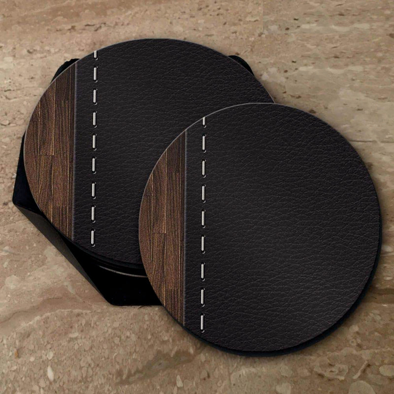 Leather Wood Print - Coasters (Set of 4 Coasters)