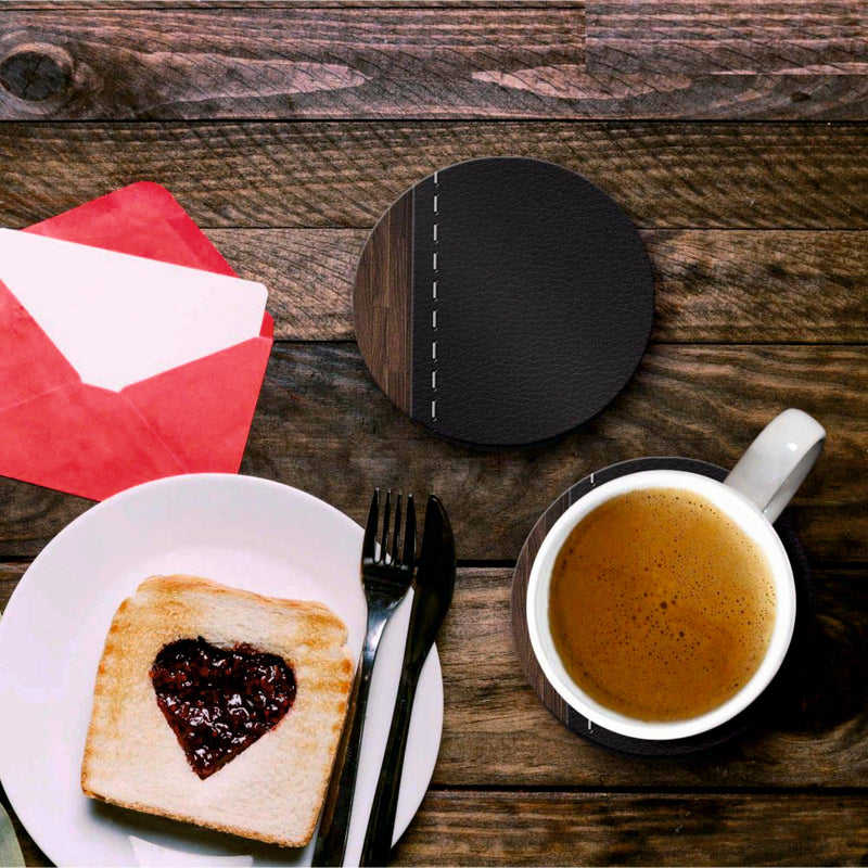 Leather Wood Print - Coasters (Set of 4 Coasters)