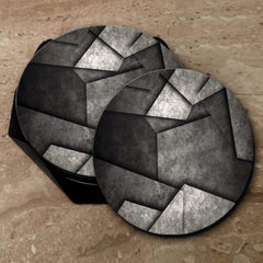 Grey Blocks Print - Coasters (Set of 4 Coasters)