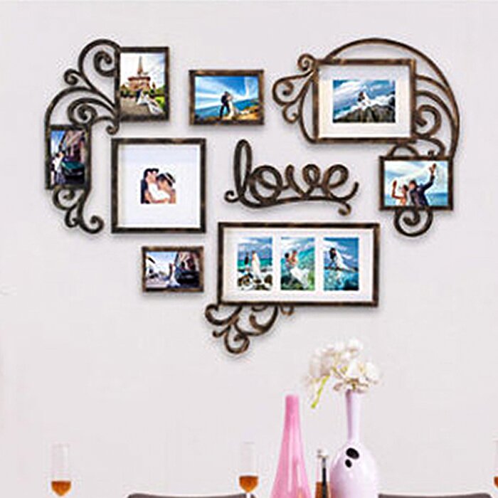 Love Heart -  Wall Decor Photo Frames ( 6 Photo Frames + 6mm Wooden Acrylic Heart Shape )