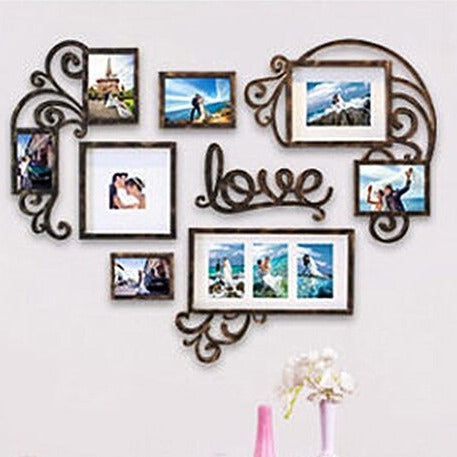 Love Heart -  Wall Decor Photo Frames ( 6 Photo Frames + 6mm Wooden Acrylic Heart Shape )