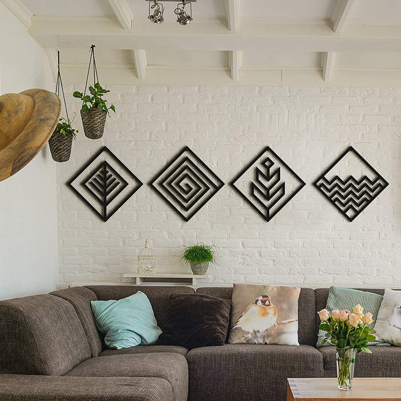 Basic - Wooden Acrylic Wall Decor || Wall Hanging  (Set of 4 Piece)