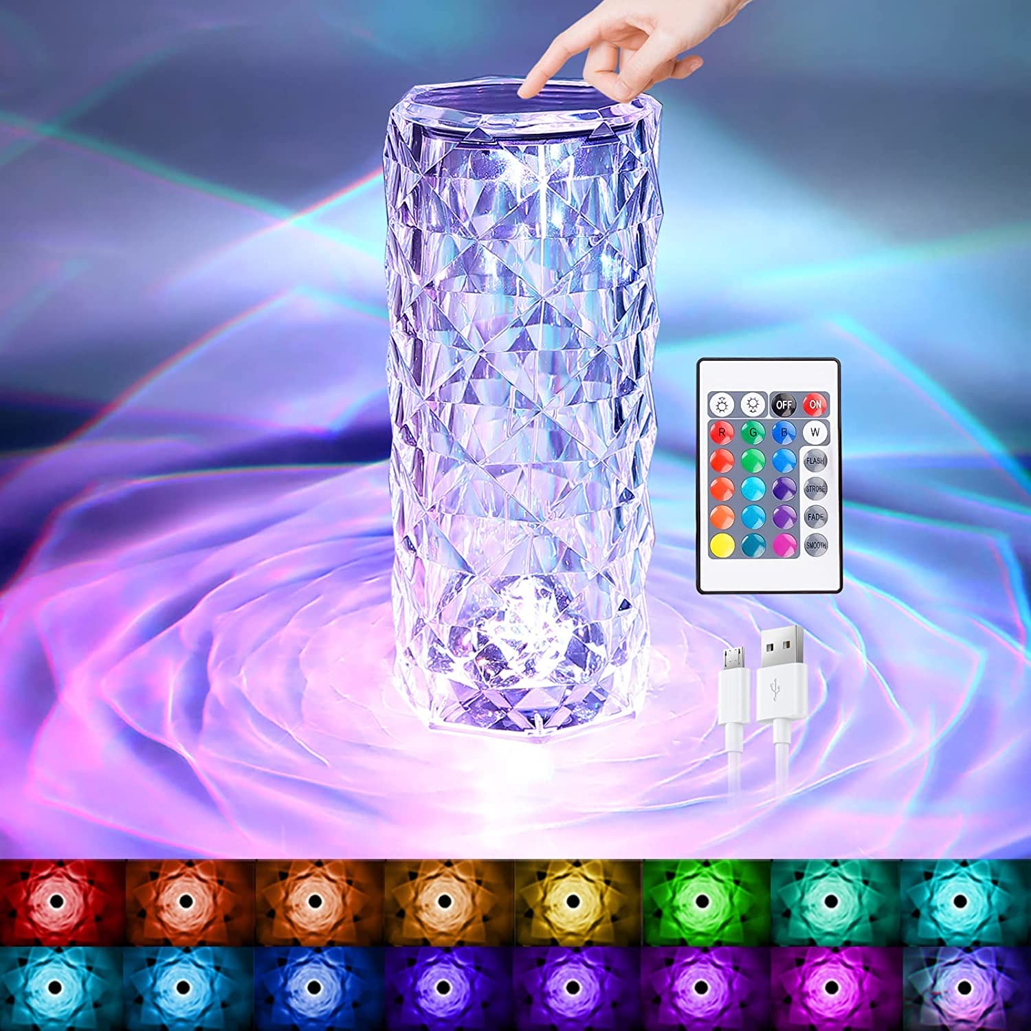 Crystal Diamond Textured Changing Mode LED Night Light - Lamp