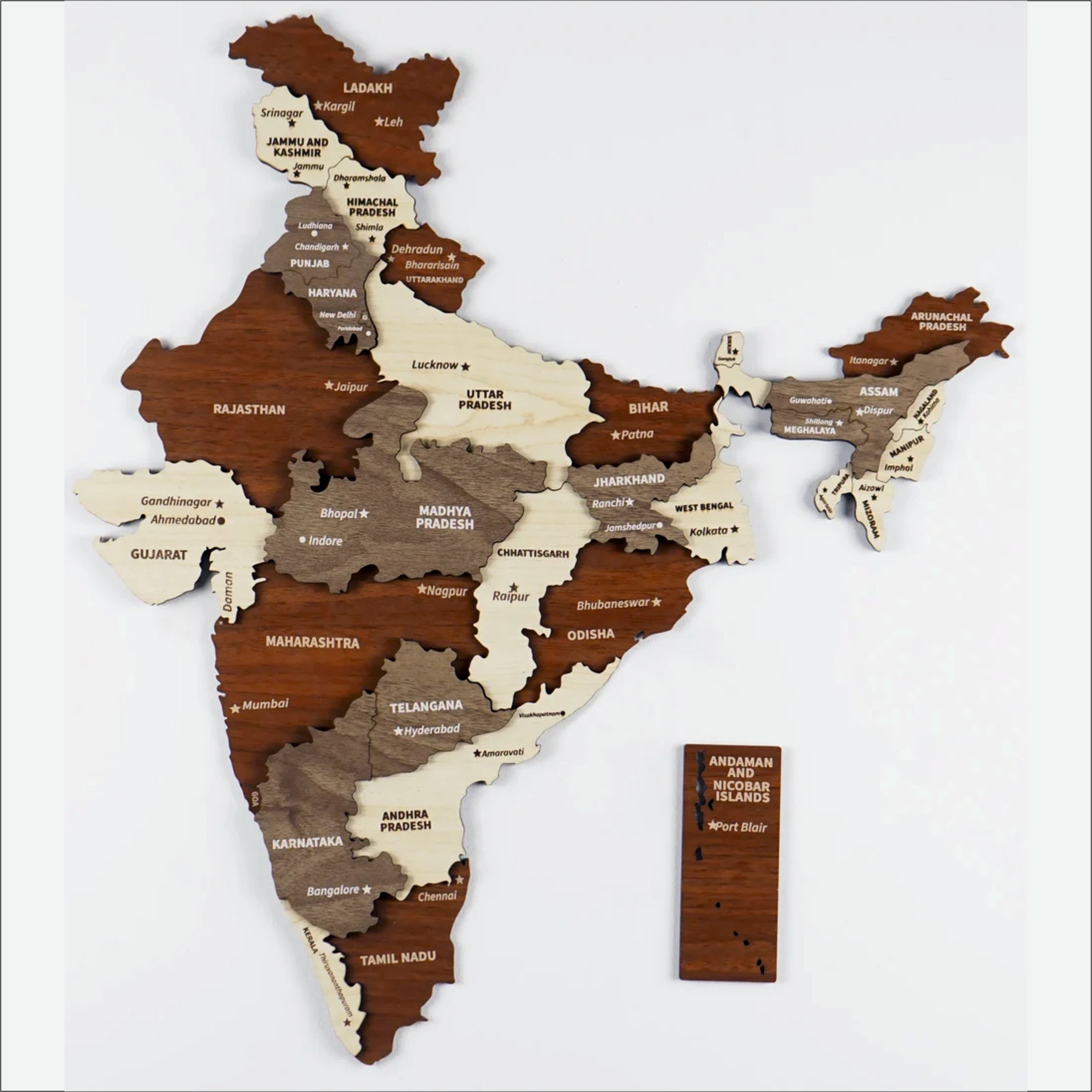 India 3D Map - Wooden Wall Art