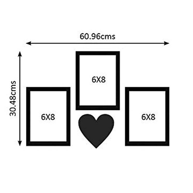 Lovely Heart -  Wall Decor Photo Frames ( 3 Photo Frames 6 X 8 inch + 6mm Wooden Acrylic Heart )