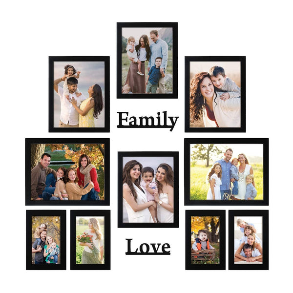 Love Family -  Wall Decor Photo Frames ( 10 Photo Frames 6 X 8 inch + 6mm Wooden Acrylic Letters )