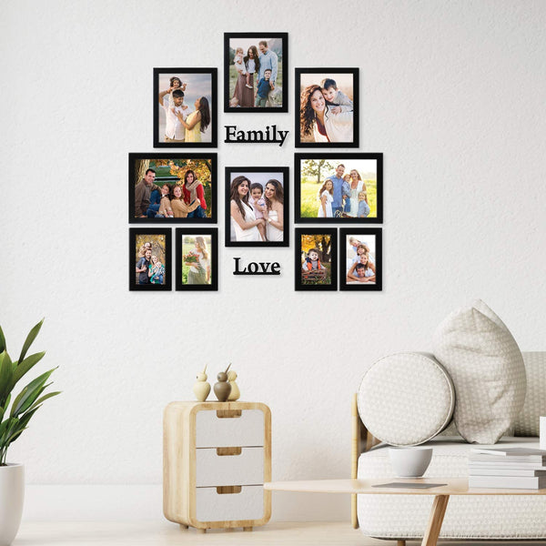 Love Family -  Wall Decor Photo Frames ( 10 Photo Frames 6 X 8 inch + 6mm Wooden Acrylic Letters )