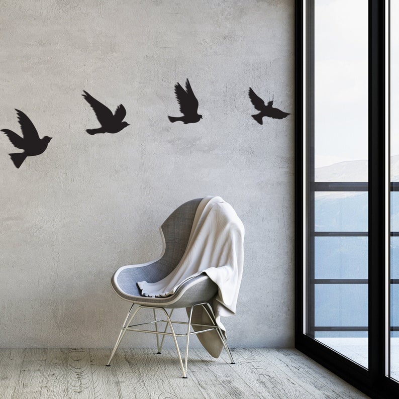 Birdies - Wooden Acrylic Wall Decor || Wall Hanging  (Pack of 4 Birds)