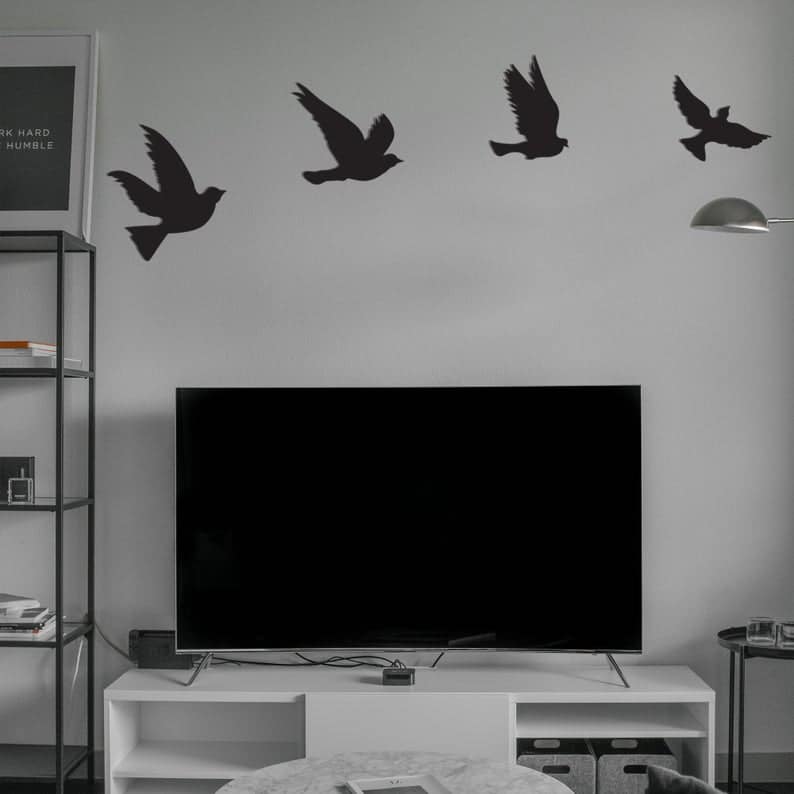 Birdies - Wooden Acrylic Wall Decor || Wall Hanging  (Pack of 4 Birds)
