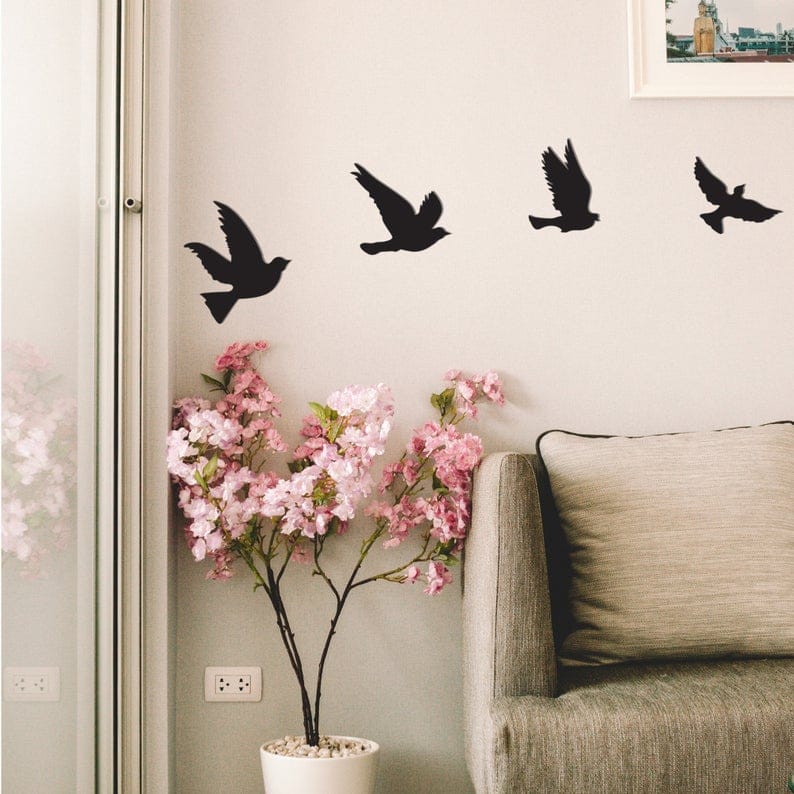 Birdies - Wooden Acrylic Wall Decor || Wall Hanging  (Pack of 4 Birds)