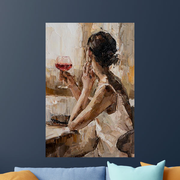 Lady with Wine - Wall Painting