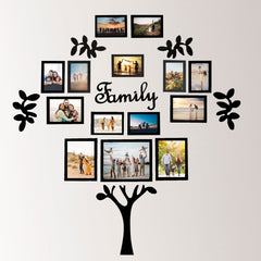 Family Tree - Wall Decor Photo Frames ( 15 Photo Frames + 6mm Wooden Acrylic Letters & Tree )