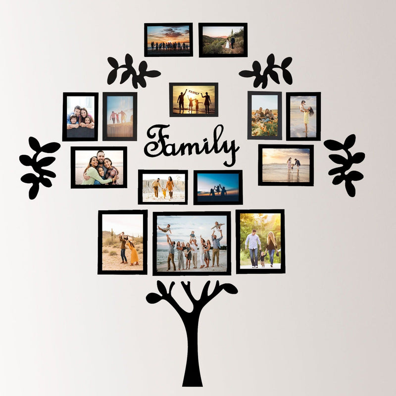 Family Tree - Wall Decor Photo Frames ( 15 Photo Frames + 6mm Wooden Acrylic Letters & Tree )