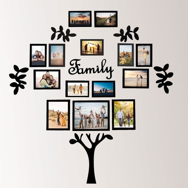 Family Tree - Wall Decor Photo Frames ( 15 Photo Frames + 6mm Wooden Acrylic Letters & Tree )