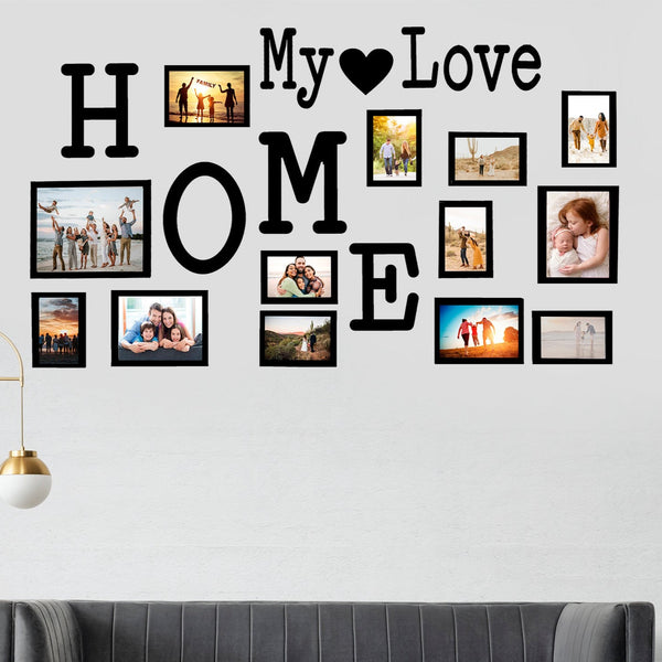 Home - Wall Decor Photo Frames ( 13 Photo Frames + 6mm Wooden Acrylic Letters )
