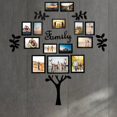 Family Tree - Wall Decor Photo Frames ( 15 Photo Frames + 6mm Wooden Acrylic Letters & Tree )