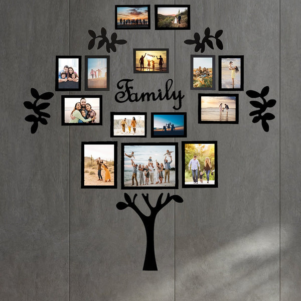 Family Tree - Wall Decor Photo Frames ( 15 Photo Frames + 6mm Wooden Acrylic Letters & Tree )