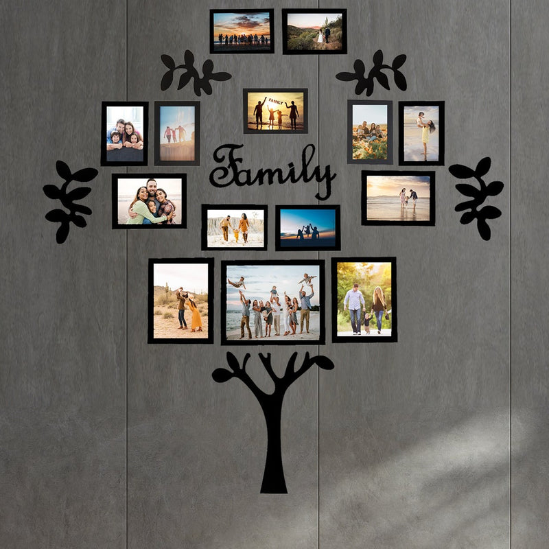Family Tree - Wall Decor Photo Frames ( 15 Photo Frames + 6mm Wooden Acrylic Letters & Tree )