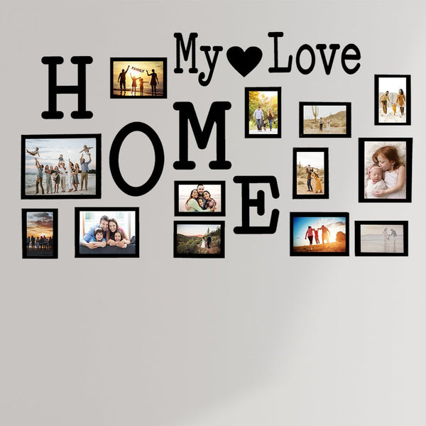 Home - Wall Decor Photo Frames ( 13 Photo Frames + 6mm Wooden Acrylic Letters )