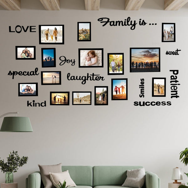 Family Love - Wall Decor Photo Frames ( 15 Photo Frames + 6mm Wooden Acrylic Letters)