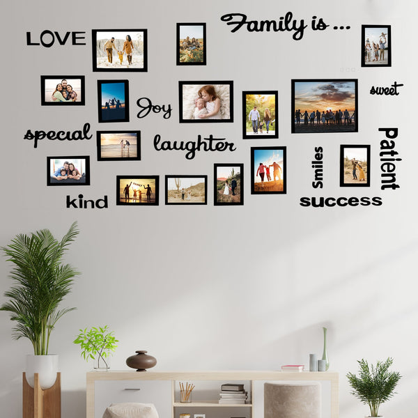 Family Love - Wall Decor Photo Frames ( 15 Photo Frames + 6mm Wooden Acrylic Letters)