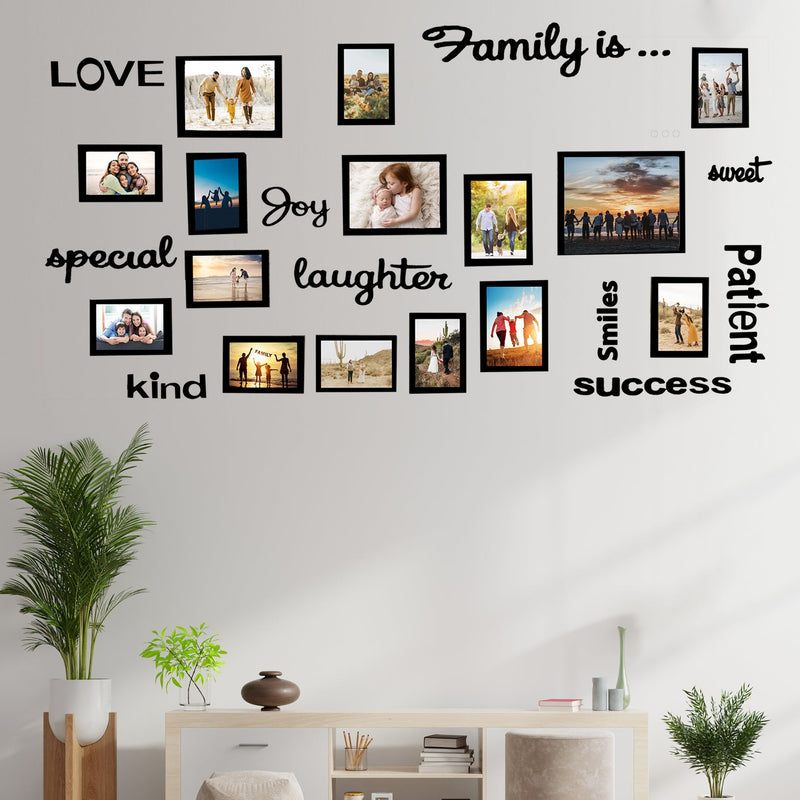 Family Love - Wall Decor Photo Frames ( 15 Photo Frames + 6mm Wooden Acrylic Letters)